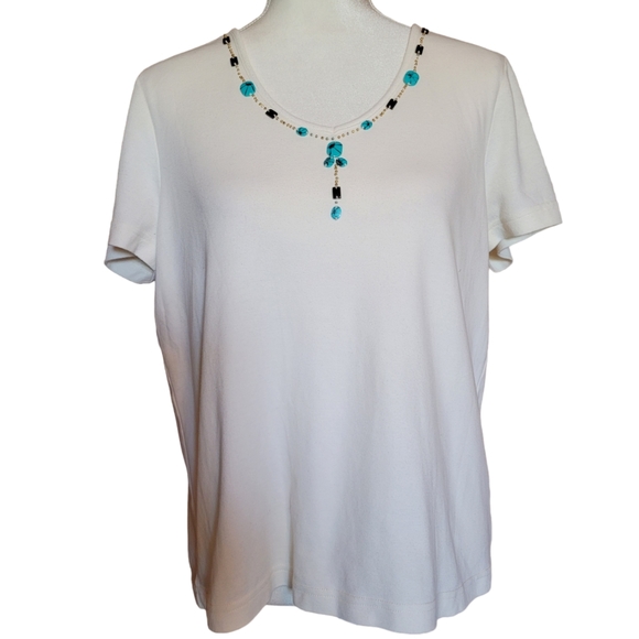 Rebecca Malone Women's Embellished Short Sleeve Top Sz L - Picture 1 of 6